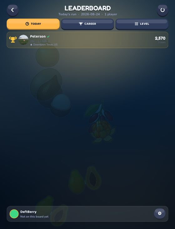 Today's leaderboard for the daily run.