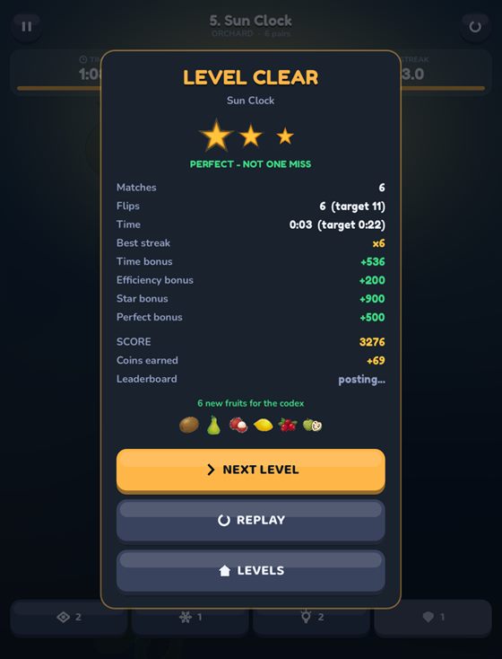 The results card showing score, stars and a streak multiplier.