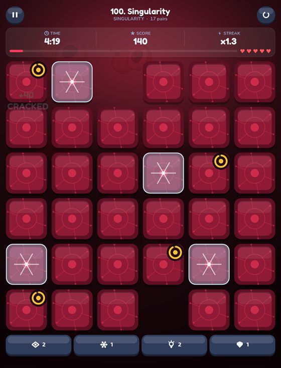 A dense thirty-six card board in the final world.